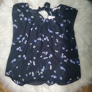 NWT Lauren Conrad Black Floral Top